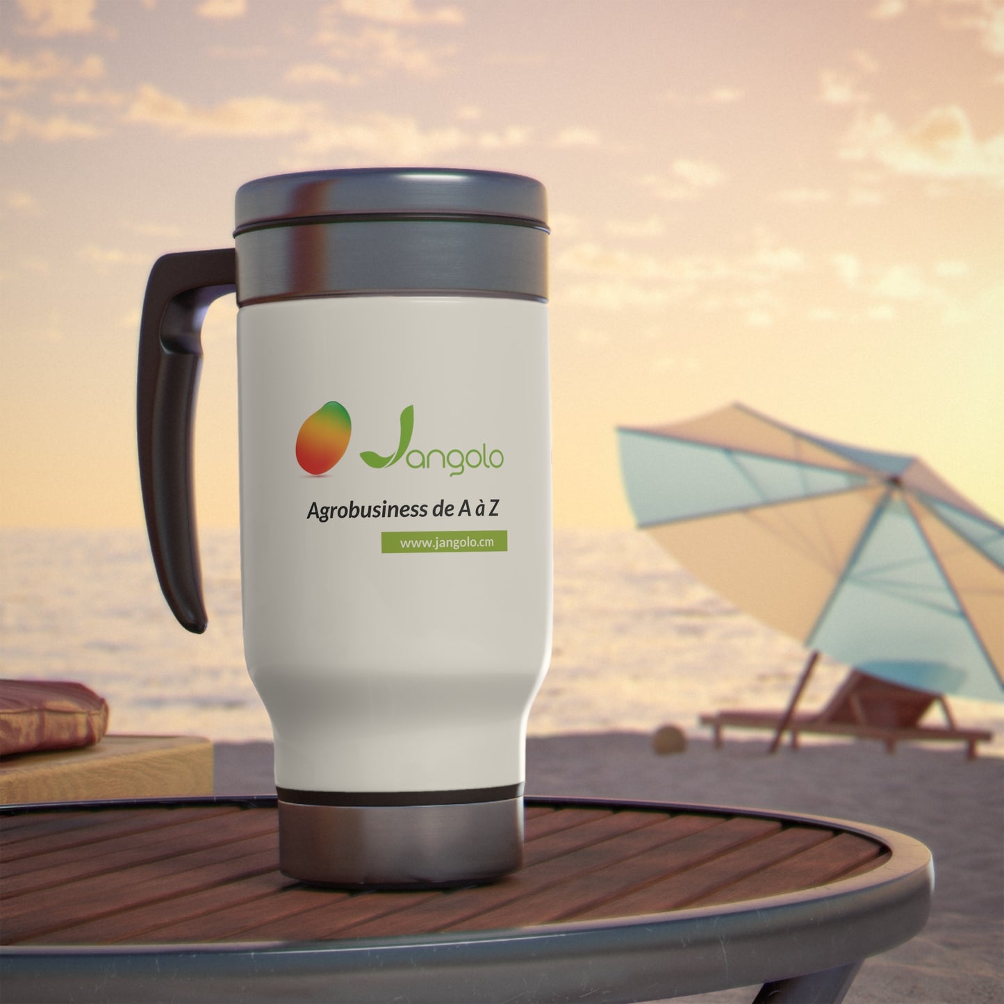 Tasse de voyage en acier inoxydable avec poignée, 14 oz